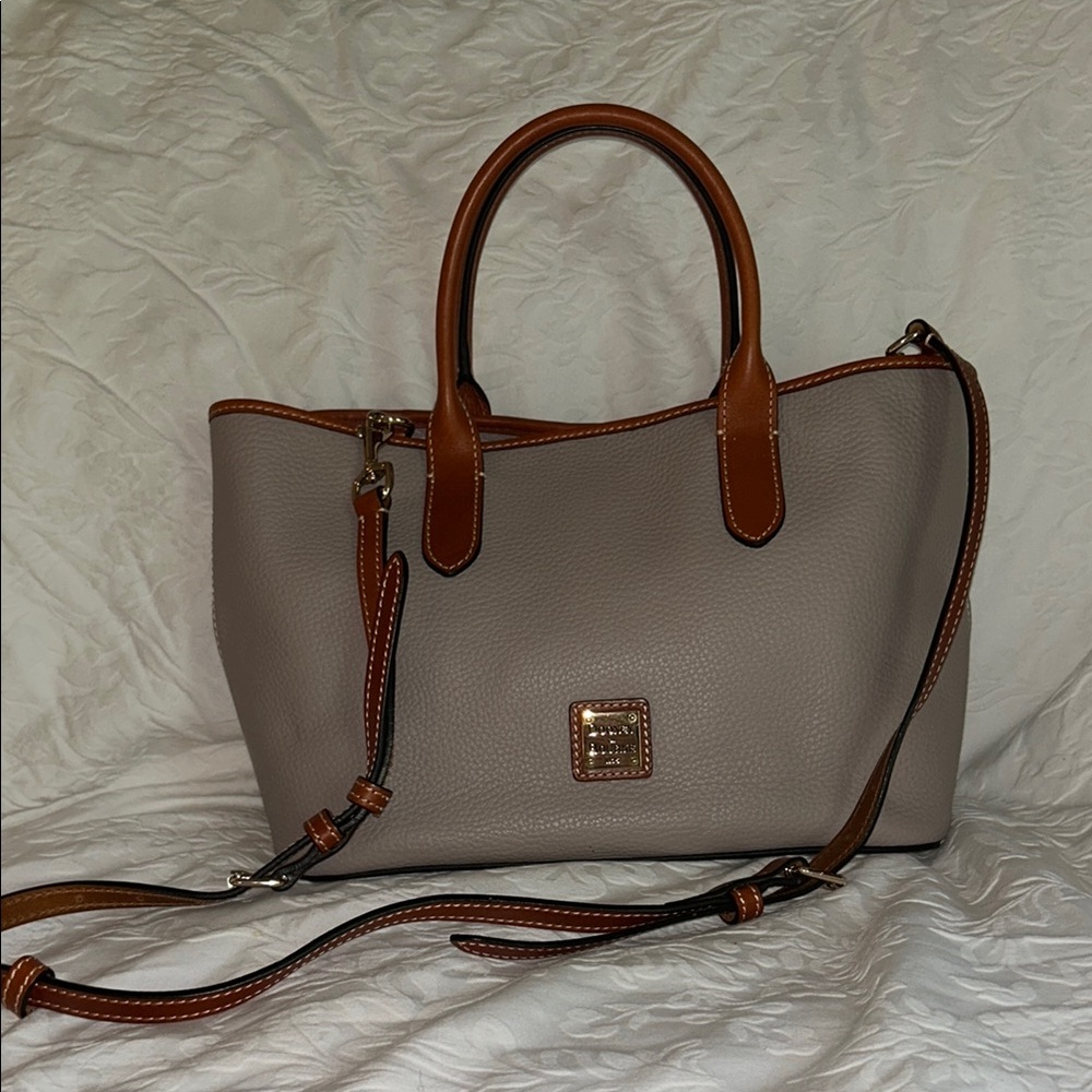 Dooney & Bourke Gray and Brown Pebbled Leather Tote